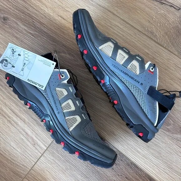 NEW Salomon TECHAMPHIBIAN 5 Men's Water Shoes Size 9.5 Pewter/Moth/Fiery Red - Picture 12 of 15